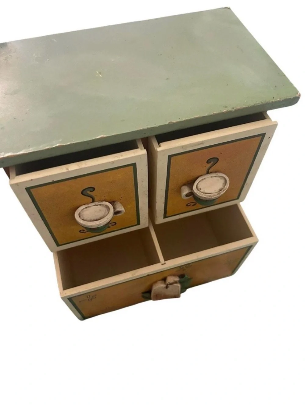Wooden tea Cabinet in Mustard and Green